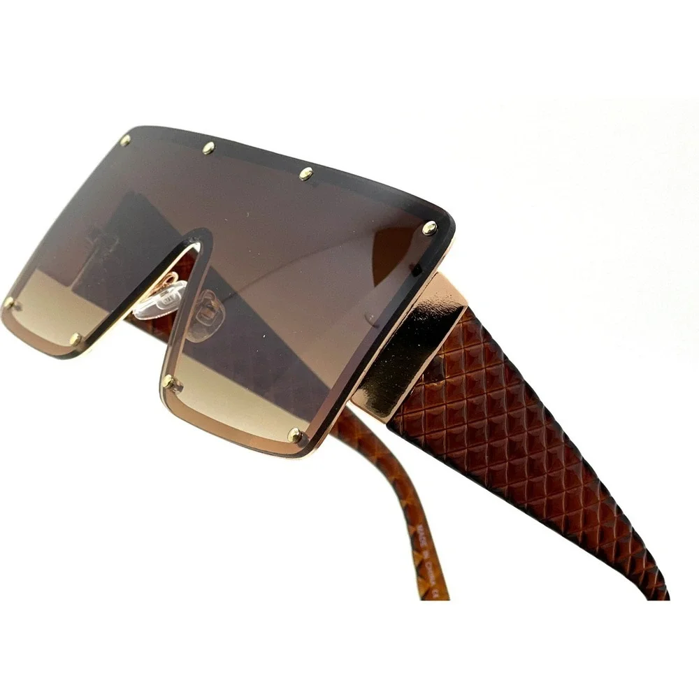 Women Sunglasses Square Big Shades studed Gold‎ Metal Shield Retro Vintage Style